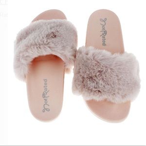 Not Rated Fuzzy Pink Slide Sandals